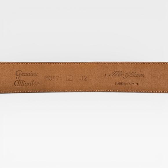 Vintage 90s Mezlan Genuine Alligator Belt Brown Gold Buckle Men\'s sz 32
